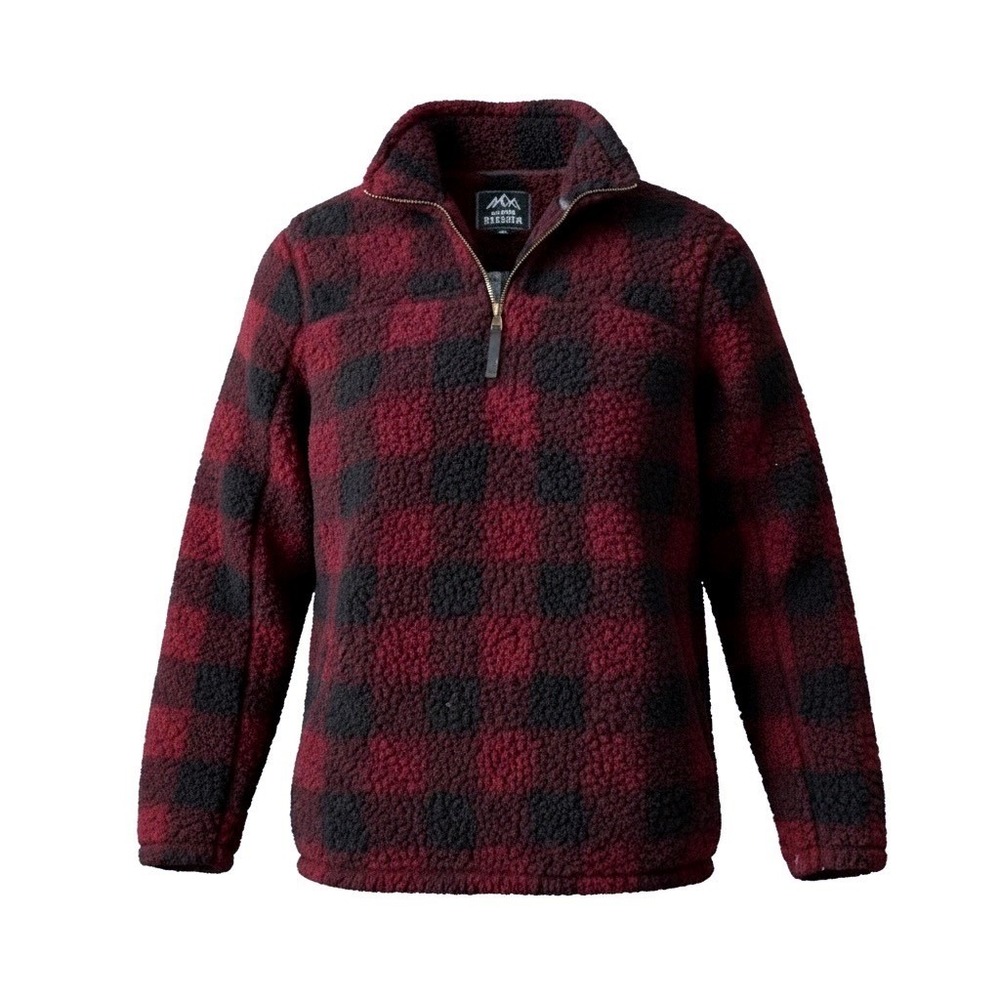 Alpine Sherpa Mens Red Black Buffalo Plaid Quarter Zip Fleece Pullover Medium